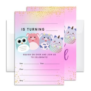 squish birthday invitation cards with envelopes pack of 20 (4" x 6") - party invitations for boys, girls, kids, teens - squish on over and join us to celebrate - squish party favors decorations and