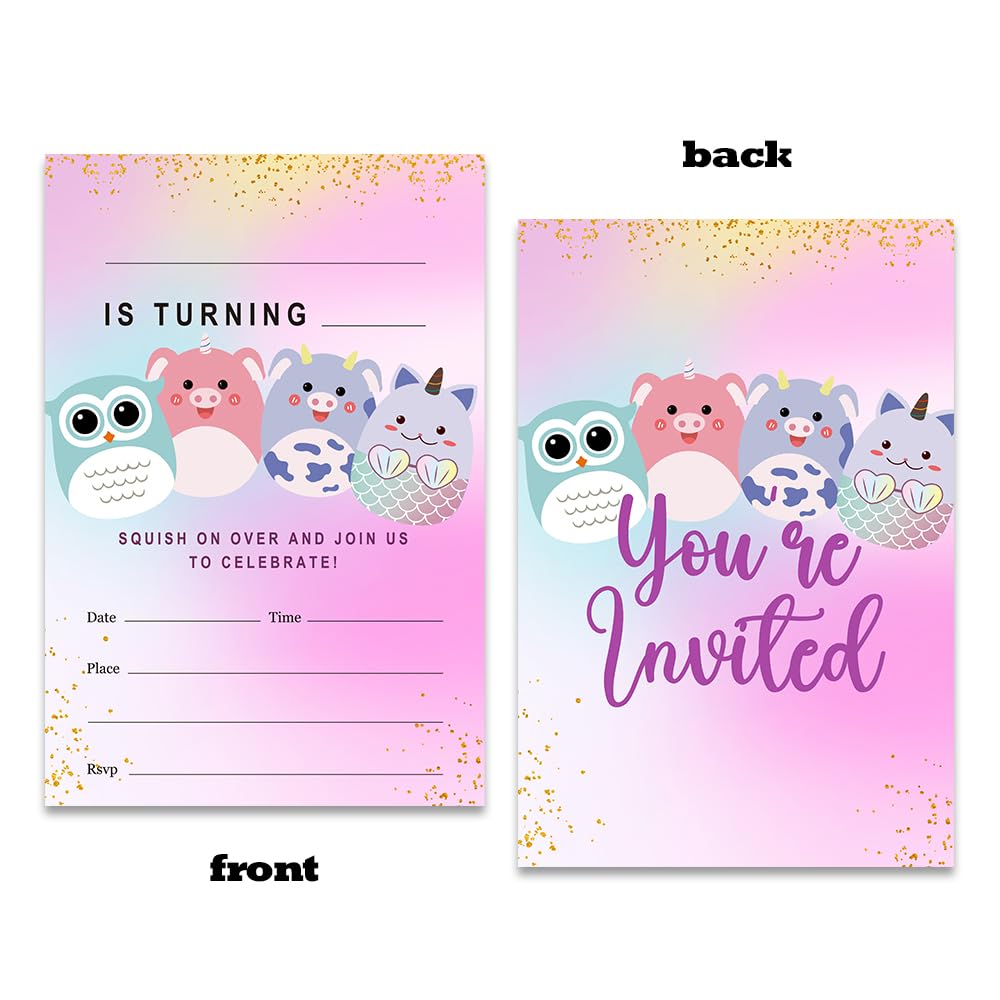 Squish Birthday Invitation Cards with Envelopes Pack of 20 (4" X 6") - Party Invitations for Boys, Girls, Kids, Teens - Squish On Over And Join Us To Celebrate - Squish Party Favors Decorations and