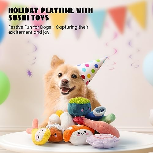 Nocciola 10 PCS Sushi Small Dog Toys to Keep Them Busy, Cute Stuffed Puppy Toys with Bag, Plush Dog Squeaky Toy for Small to Medium Dog, Doggie Birthday Gifts