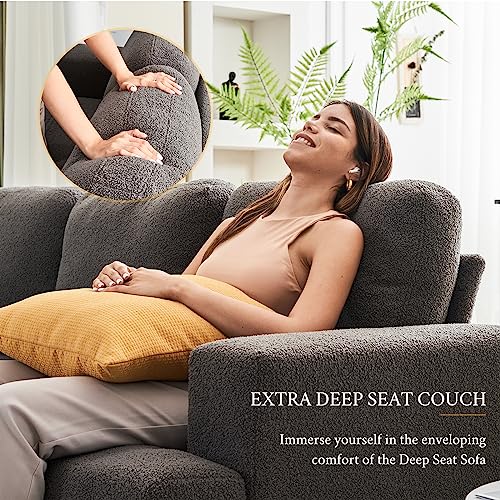 VanAcc 89 inch Sofa, Comfy Sofa Couch with Extra Deep Seats, Modern Sofa- 3 Seater Sofa Couch for Living Room Apartment Lounge, Grey Bouclé