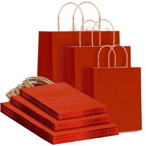 qilery 30 pcs red gift bags with handles valentine day gift bags bulk kraft paper treat bags candy goodies bags for shopping valentine's day wedding birthday party favor supplies,small, medium, large