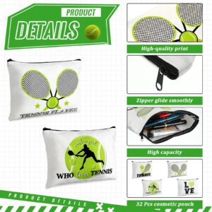 Sadnyy 32 Pcs Tennis Gifts Tennis Makeup Bag Zipper Portable Storage Cosmetics Case Inspirational Cosmetic Bags Travel Pouches Tennis Accessories for Women Girls Lovers Players Coach Friend Sister