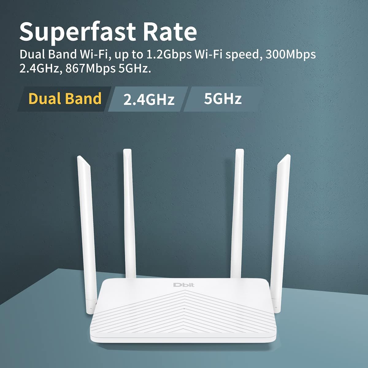 DBIT AC1200 Dual Band WiFi Router 1200Mbps Wireless Internet Router, 4 x 10/100/1000 Mbps Gigabit Ethernet Ports, Supports EasyMesh, Guest WiFi, Access Point Mode, IPv6 and Parental Controls