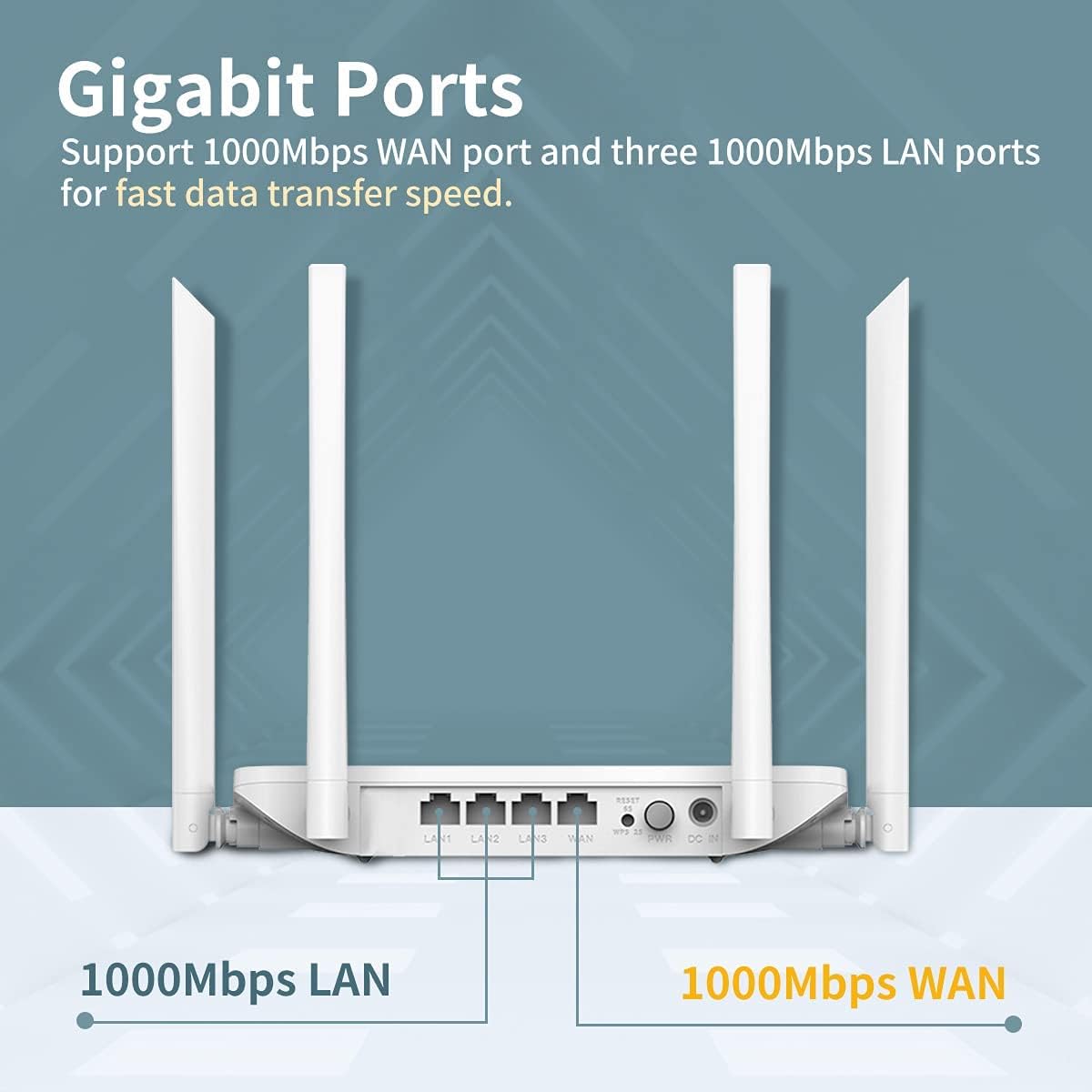 DBIT AC1200 Dual Band WiFi Router 1200Mbps Wireless Internet Router, 4 x 10/100/1000 Mbps Gigabit Ethernet Ports, Supports EasyMesh, Guest WiFi, Access Point Mode, IPv6 and Parental Controls