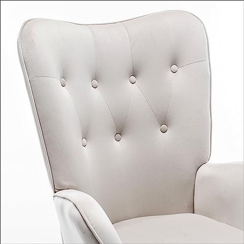 Container Furniture Direct Chic Accent Arm Chairs for Living Room, Bedroom, or Home Office, Button-Tufted Midcentury Armchair with Wingback Design and Splayed Legs, Ivory