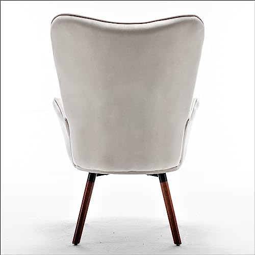 Container Furniture Direct Chic Accent Arm Chairs for Living Room, Bedroom, or Home Office, Button-Tufted Midcentury Armchair with Wingback Design and Splayed Legs, Ivory