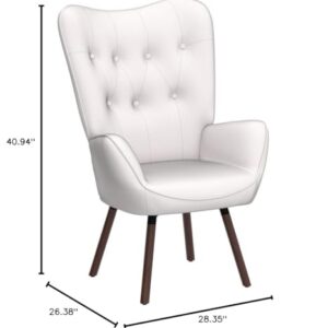 Container Furniture Direct Chic Accent Arm Chairs for Living Room, Bedroom, or Home Office, Button-Tufted Midcentury Armchair with Wingback Design and Splayed Legs, Ivory