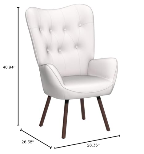 Container Furniture Direct Chic Accent Arm Chairs for Living Room, Bedroom, or Home Office, Button-Tufted Midcentury Armchair with Wingback Design and Splayed Legs, Ivory