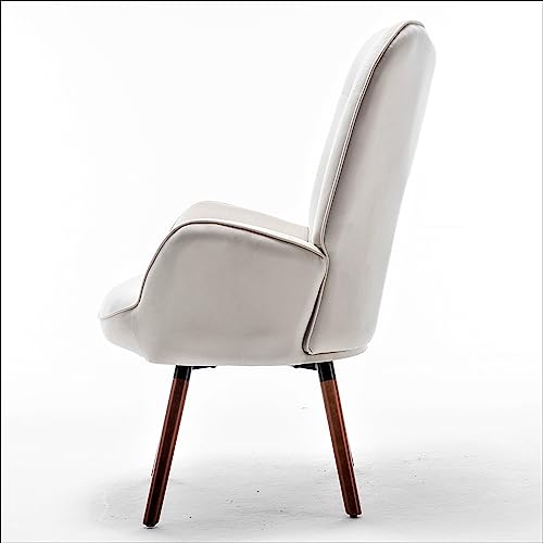 Container Furniture Direct Chic Accent Arm Chairs for Living Room, Bedroom, or Home Office, Button-Tufted Midcentury Armchair with Wingback Design and Splayed Legs, Ivory