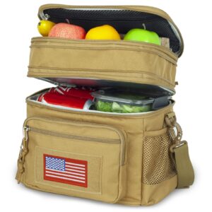 atripack lunch bag for men, double deck tactical lunch box work with shoulder strap molle webbing large lunch cooler leakproof insulated （brown）