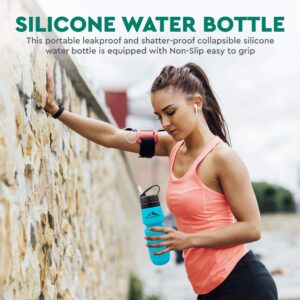 Collapsible Water Bottle (25Oz) - BPA Free Silicone Space Saving Collapse Water Bottle W/ Removable Straw | Temperature Resistant Collapsible Water Bottles For Travel And Rugged Outdoor Activities