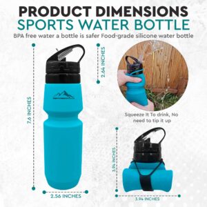 Collapsible Water Bottle (25Oz) - BPA Free Silicone Space Saving Collapse Water Bottle W/ Removable Straw | Temperature Resistant Collapsible Water Bottles For Travel And Rugged Outdoor Activities