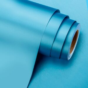 flyhill sky blue metallic wrapping paper-mini roll 17inch*32.8ft（46.8sqft-solid color matte light paper for christmas,birthday,wedding,bridal shower