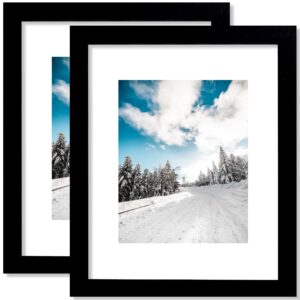 BOANKODU 8x10 Picture Frame Set of 2, Made of High Definition Transparent Plastic for 5x7 with Mat or 8x10 Without Mat, Wall Mounting Photo Frames, Black