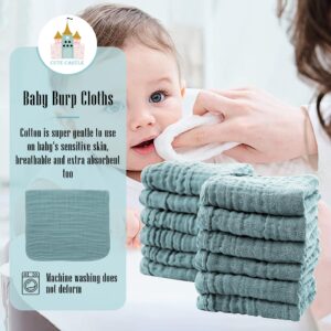 Cute Castle 12 Pack Muslin Burp Cloths for Baby - Ultra-Soft 100% Cotton Baby Washcloths - Large 20'' by 10'' Super Absorbent Milk Spit Up Rags - Burpy Cloths for Unisex, Boy, Girl - Dark Green