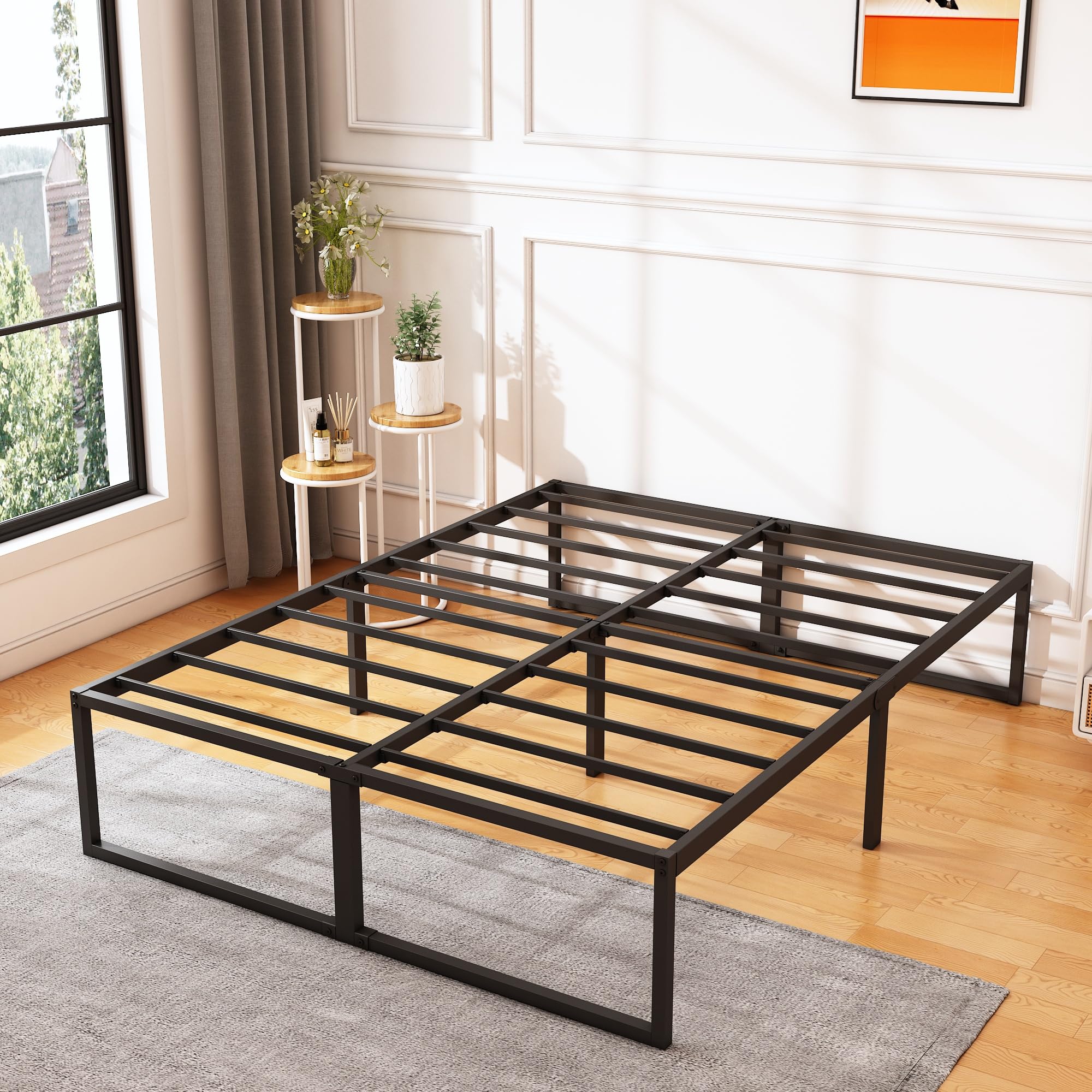 XINXINYAN 16 Inch Full Bed Frame, No Box Spring Needed, Heavy Duty Metal Platform Bed Frame Full Size, Strong Steel Slats Support, Noise Free, Easy Assembly, Black