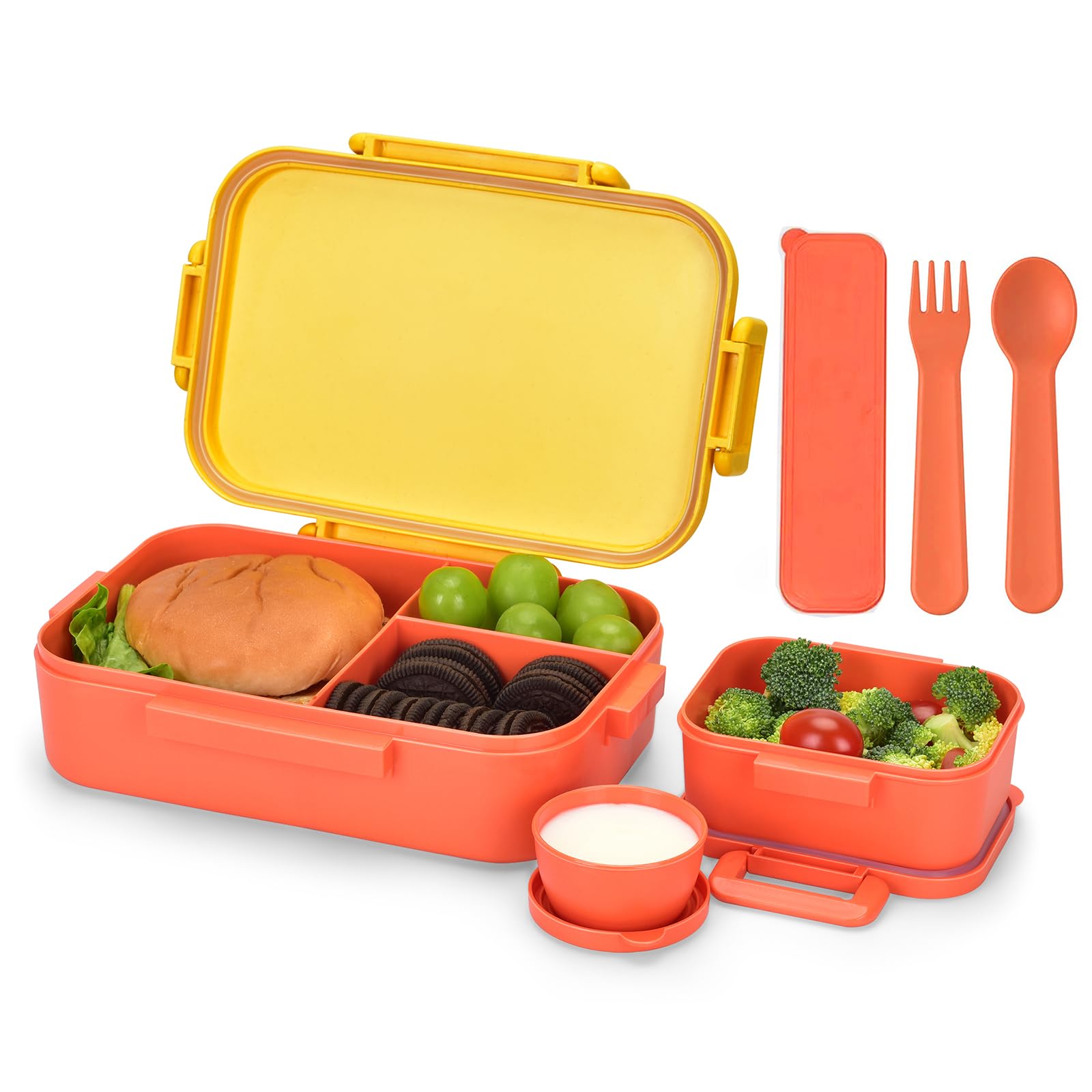 Homestockplus 1200ML Kids/Adults Lunch Bento Box, Wheat Fiber 5 Compartment Lunch Box With Utensil Set, BPA-Free Microwave Safe To-go Food Container Lightweight and Easy Open For School, Daily, Work