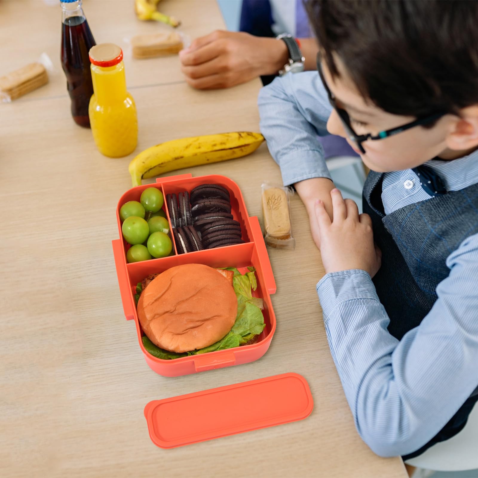 Homestockplus 1200ML Kids/Adults Lunch Bento Box, Wheat Fiber 5 Compartment Lunch Box With Utensil Set, BPA-Free Microwave Safe To-go Food Container Lightweight and Easy Open For School, Daily, Work