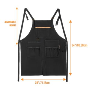 HODRANT Heavy-duty BBQ Grilling Apron, Outdoor Cooking Apron for Men & Women Chef with Dual Shoulder Straps & Adjustable Buckle, Anti-oil Kitchen Apron with Multiple Pockets & Slit Hem, Apron Only