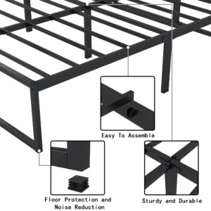 XINXINYAN 14 Inch Queen Bed Frame, No Box Spring Needed, Heavy Duty Metal Platform Queen Size Bed Frame, Strong Steel Slats Support, Noise Free, Easy Assembly, Black