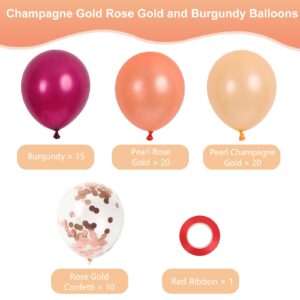 RUBFAC 65 Pcs 12 Inches Burgundy Balloons Arch Garland Kit, Champagne Gold and Burgundy Balloons, Rose Gold Confetti Balloons Confetti Balloons for Wedding Birthday Party Decorations