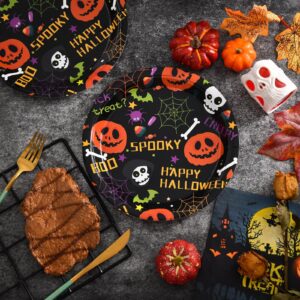 JASSEWRLY 30 Pcs Halloween Paper Plates, Halloween Party Plates Halloween Pumpkin Paper Plates Halloween Dessert Plates, Halloween Disposable Plates Halloween Birthday Plates Party Supplies Tableware