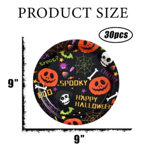 JASSEWRLY 30 Pcs Halloween Paper Plates, Halloween Party Plates Halloween Pumpkin Paper Plates Halloween Dessert Plates, Halloween Disposable Plates Halloween Birthday Plates Party Supplies Tableware