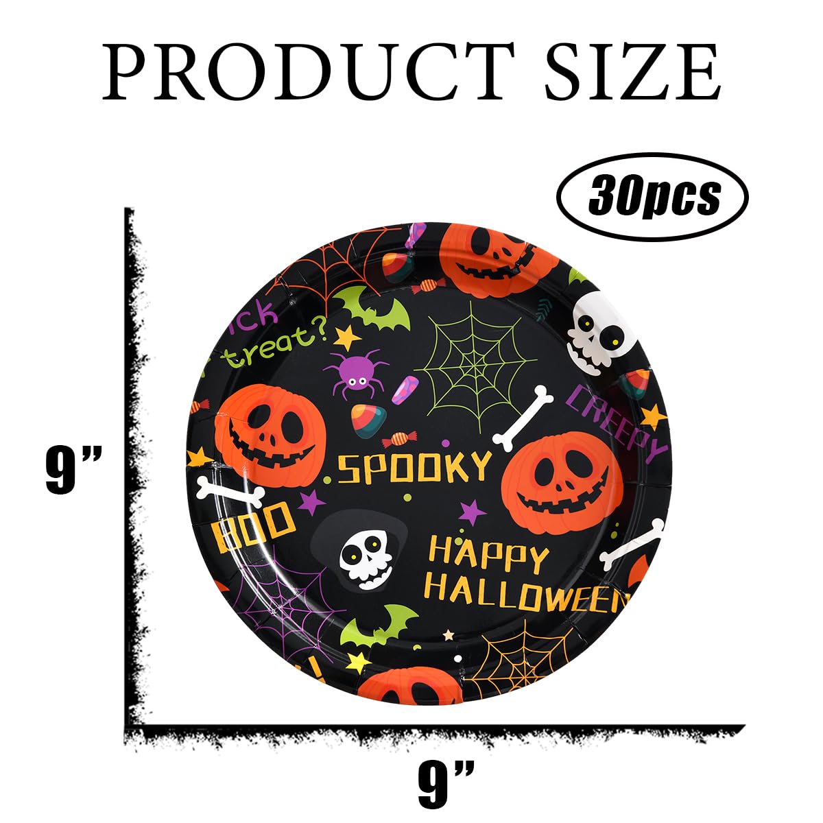 JASSEWRLY 30 Pcs Halloween Paper Plates, Halloween Party Plates Halloween Pumpkin Paper Plates Halloween Dessert Plates, Halloween Disposable Plates Halloween Birthday Plates Party Supplies Tableware