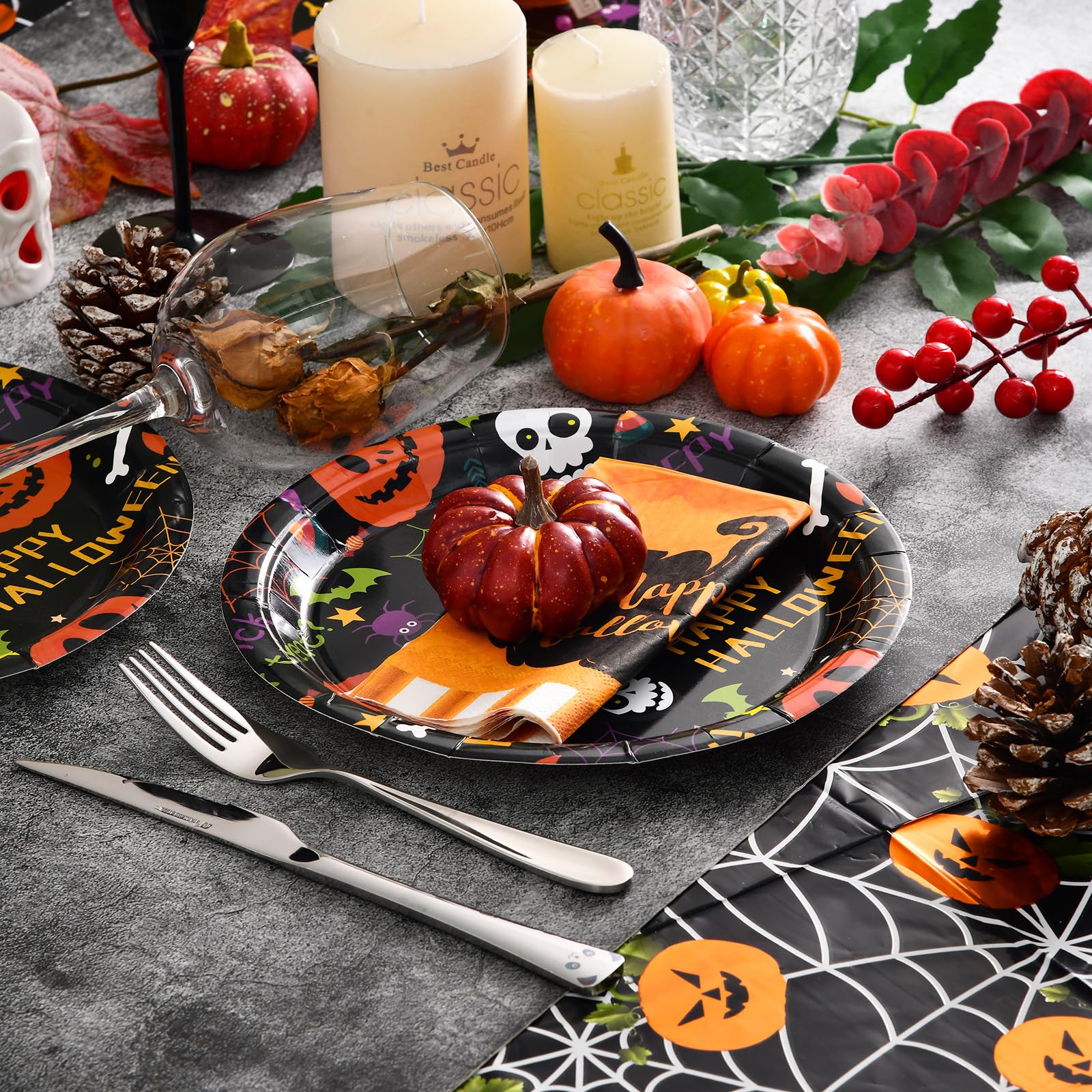 JASSEWRLY 30 Pcs Halloween Paper Plates, Halloween Party Plates Halloween Pumpkin Paper Plates Halloween Dessert Plates, Halloween Disposable Plates Halloween Birthday Plates Party Supplies Tableware