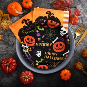 JASSEWRLY 30 Pcs Halloween Paper Plates, Halloween Party Plates Halloween Pumpkin Paper Plates Halloween Dessert Plates, Halloween Disposable Plates Halloween Birthday Plates Party Supplies Tableware