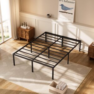 jebosam queen bed frame no box spring needed 14 inch heavy duty metal platform steel support 2500 lbs bed frame queen size non-slip noise free black metal bed frame queen size