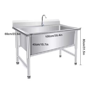 Commercial Restaurant Kitchen Sink Set, Freestanding Stainless Steel Sink,Stainless Steel Utility Sinks,with Drain Kit,for Outdoor Garage Restaurant Kitchen(39.4 * 23.6 * 31.5in)