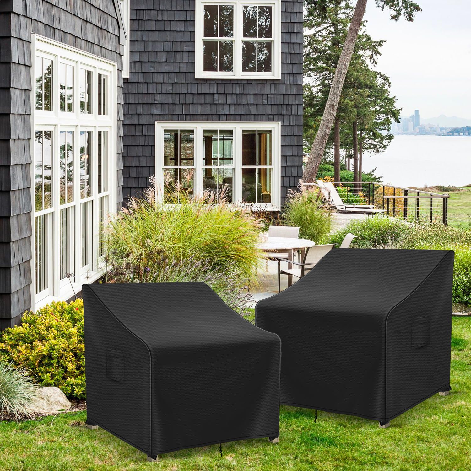 Richwon Patio Furniture Covers Waterproof for Chairs, Lawn Outdoor Chair Covers 2 Pack, Patio Chair Covers for Outdoor Furniture Fits up to 36W x 37D x 36H inches, Black