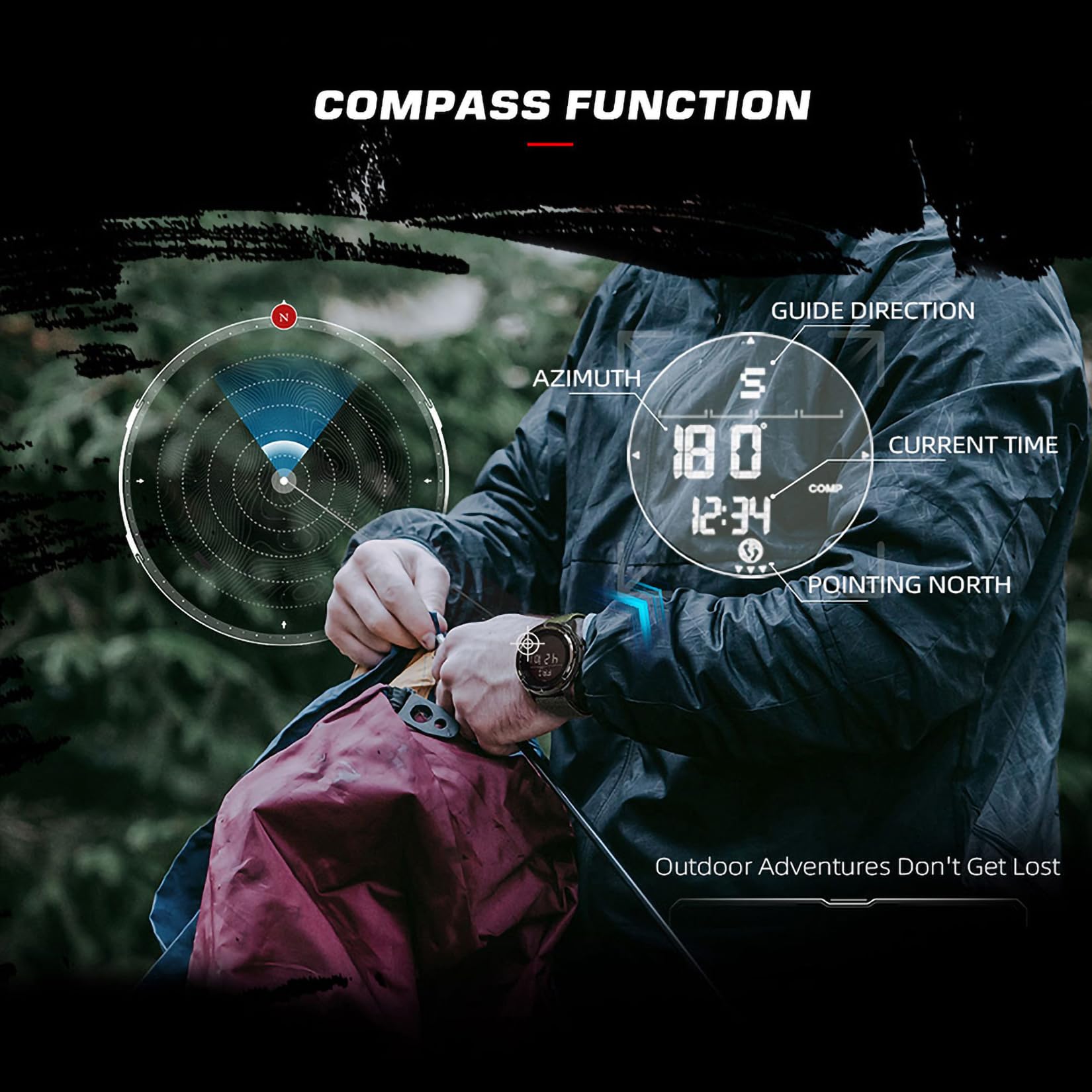 DIDITIME Tactical Watches for Men, Military Watches for Men, Waterproof 164FT, Fitness Watch, Mens Digital Watches with Compass, Metronome, Pedometer, Lightweight Breathable Nylon Watch