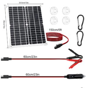 20W Solar Battery Panel Charger, 12V Solar Battery Maintainer, Waterproof Solar Panel Trickle Charging Kit with 3-Color LED Indicator for RV, Car, Automotive, Motorcycle, Boat, Marine, Trailer