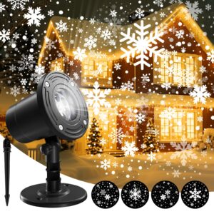 outdoor snowflake projection lights, ip65 waterproof christmas snow projector, rotating snowfall projection lamp for halloween, xmas, new year, parties, weddings, and patios