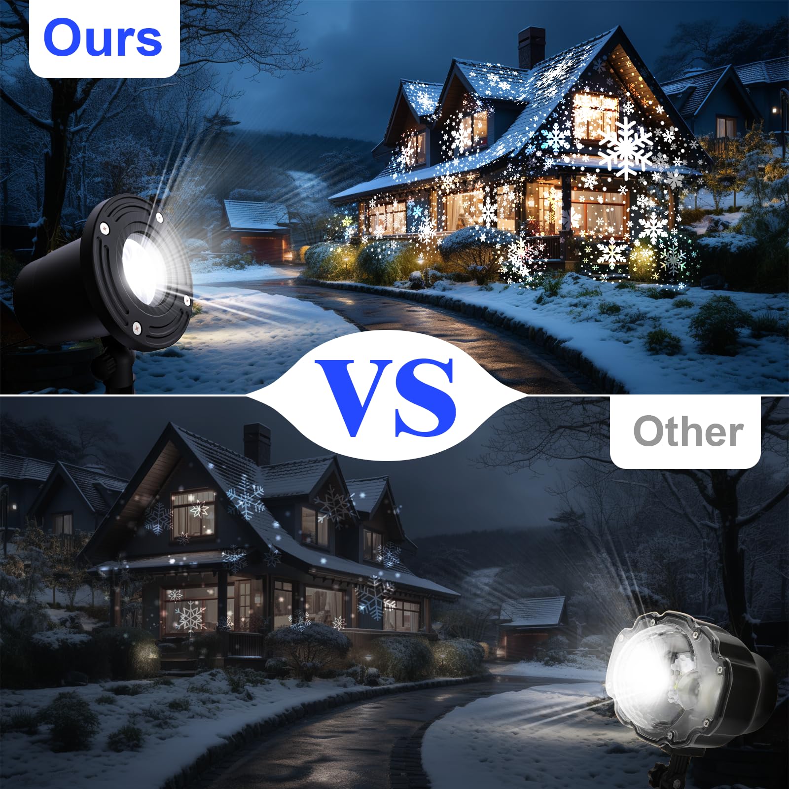 Outdoor Snowflake Projection Lights, IP65 Waterproof Christmas Snow Projector, Rotating Snowfall Projection Lamp for Halloween, Xmas, New Year, Parties, Weddings, and Patios