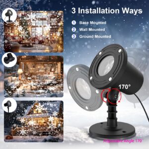 Outdoor Snowflake Projection Lights, IP65 Waterproof Christmas Snow Projector, Rotating Snowfall Projection Lamp for Halloween, Xmas, New Year, Parties, Weddings, and Patios