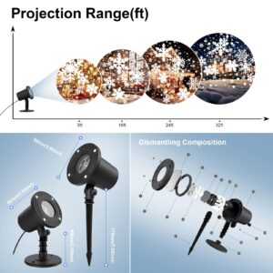 Outdoor Snowflake Projection Lights, IP65 Waterproof Christmas Snow Projector, Rotating Snowfall Projection Lamp for Halloween, Xmas, New Year, Parties, Weddings, and Patios