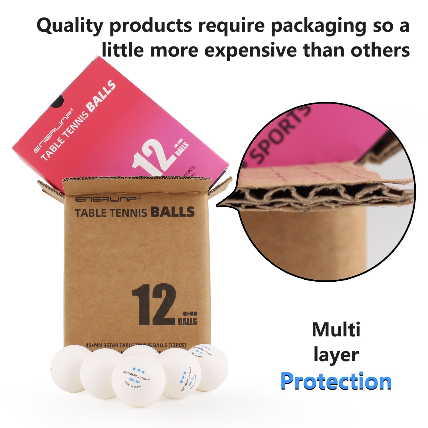 Ping Pong Balls,ENERLINP Sports Table Tennis Balls,Official Ping Pong Ball,Professional Ping Pong balls 3 star,Pelotas de Ping Pong,White ball,Size (40+) (Pack of 12)