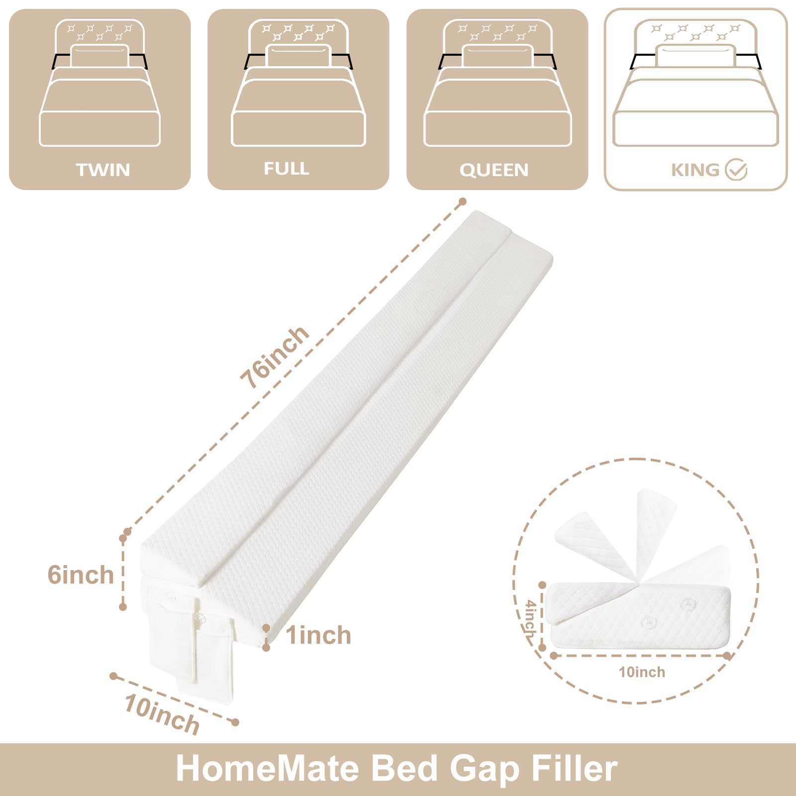 Homemate King Size 76" Foldable Bed Wedge Pillow for Headboard - Upgraded Bed Gap Filler Between Mattress and Headboard - Noodle Pillow Wedge for Headboard Gap