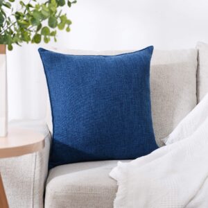 THOHAG Set of 2 Throw Pillow Covers 18 x18 inches, Soft Linen Cushion Covers, Square Decorative Solid Couch Pillows Covers for Sofa Living Room, Navy Blue