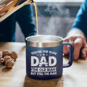 SANDJEST Dad Tumbler 14oz Insulated Coffee Mug with Handle You Are The Man Dad Stainless Steel Travel Tumblers Best Dad Ever Gifts for Birthday Christmas Gift for Daddy Dads Father from Daughter Son