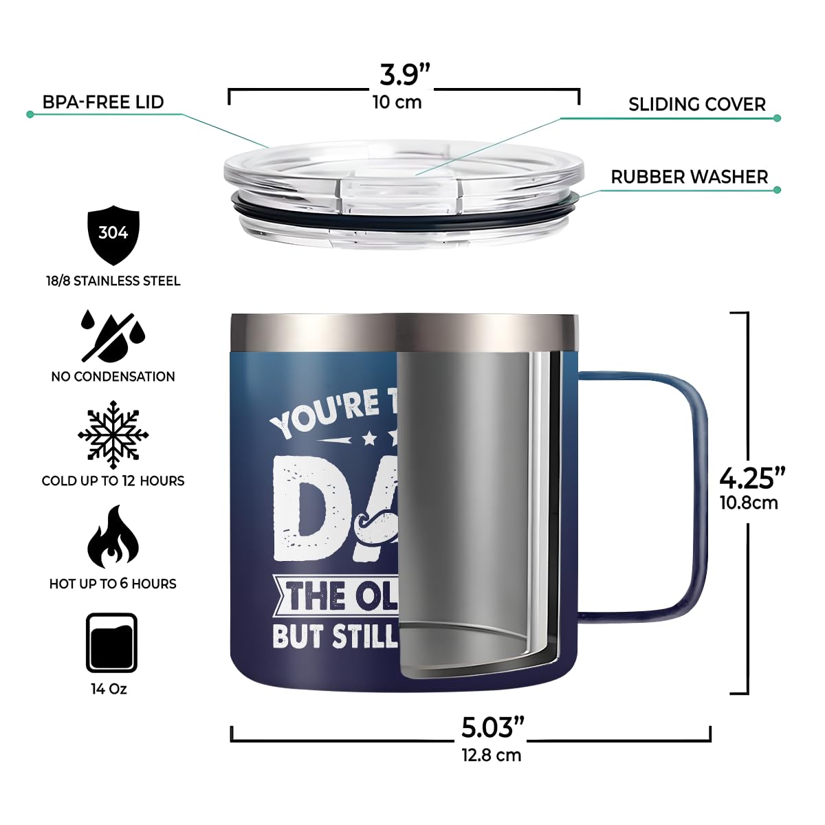 SANDJEST Dad Tumbler 14oz Insulated Coffee Mug with Handle You Are The Man Dad Stainless Steel Travel Tumblers Best Dad Ever Gifts for Birthday Christmas Gift for Daddy Dads Father from Daughter Son