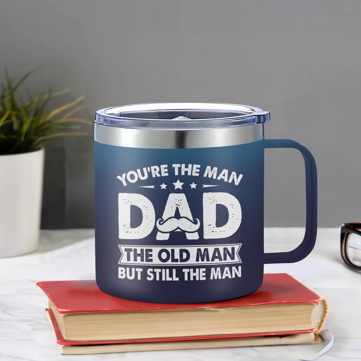 SANDJEST Dad Tumbler 14oz Insulated Coffee Mug with Handle You Are The Man Dad Stainless Steel Travel Tumblers Best Dad Ever Gifts for Birthday Christmas Gift for Daddy Dads Father from Daughter Son