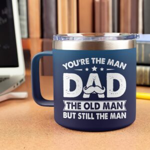 SANDJEST Dad Tumbler 14oz Insulated Coffee Mug with Handle You Are The Man Dad Stainless Steel Travel Tumblers Best Dad Ever Gifts for Birthday Christmas Gift for Daddy Dads Father from Daughter Son