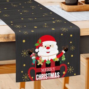 christmas table runner 13x72 inches long cute santa claus buffalo plaid cup decor table decorations for home kitchen dining holiday party