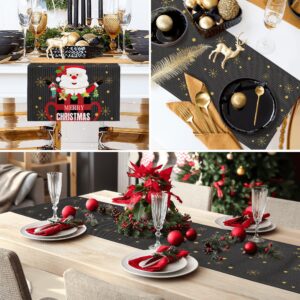 Christmas Table Runner 13x72 Inches Long Cute Santa Claus Buffalo Plaid Cup Decor Table Decorations for Home Kitchen Dining Holiday Party