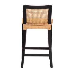 Baxton Studio Lingga Dark Brown Mahogany Wood and Natural Rattan Counter Stool