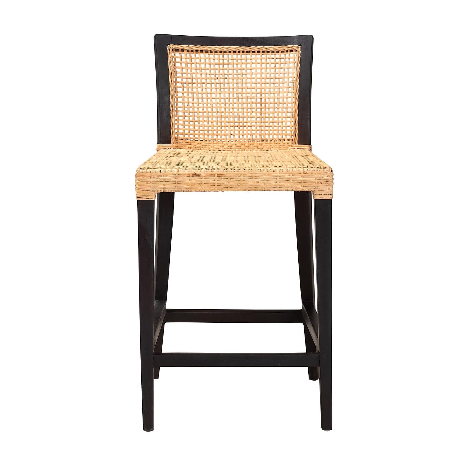 Baxton Studio Lingga Dark Brown Mahogany Wood and Natural Rattan Counter Stool